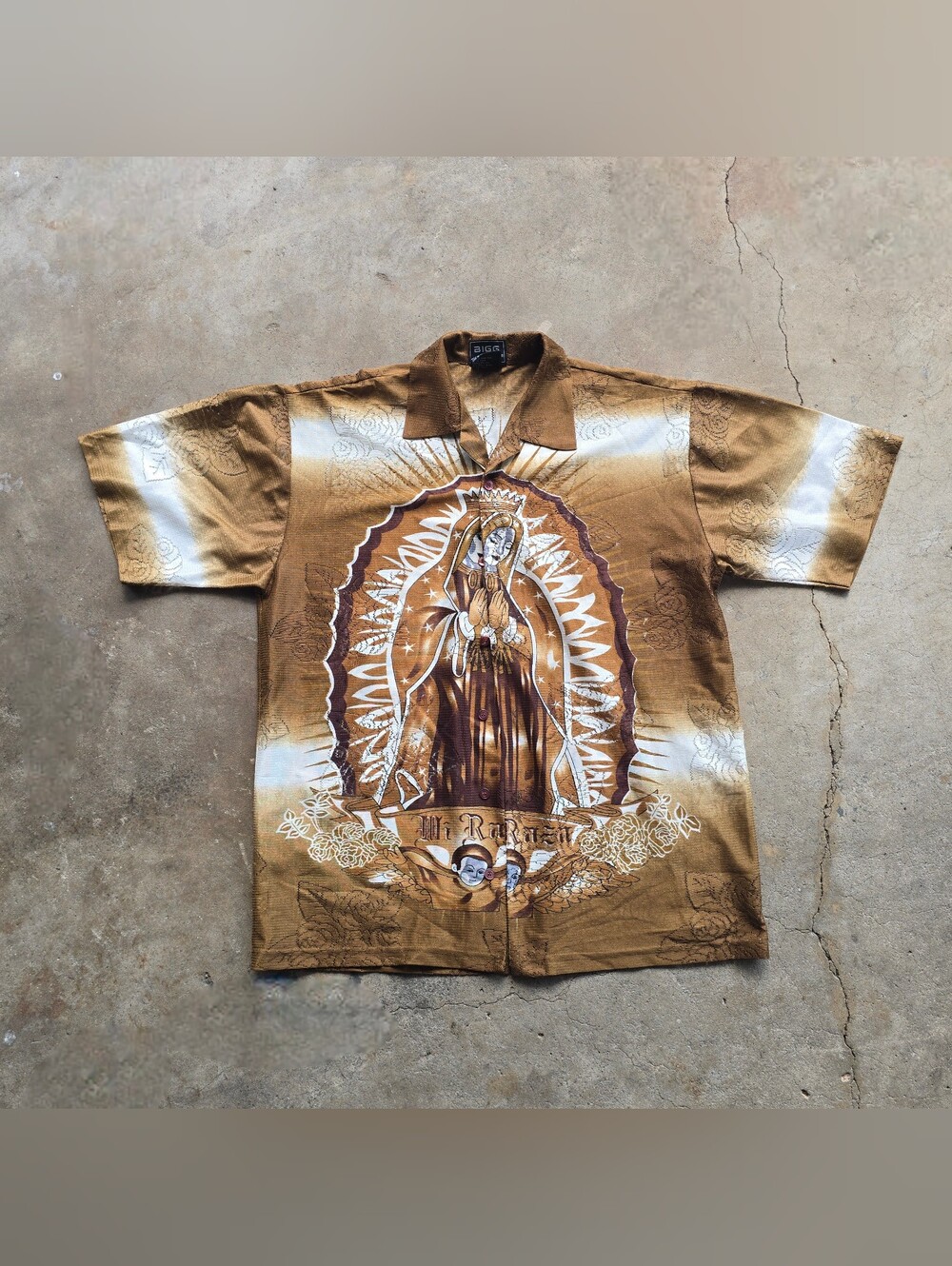 Vintage y2k Mother Mary All Over Print Button Up Shirt Men’s Large Virgin Mary
